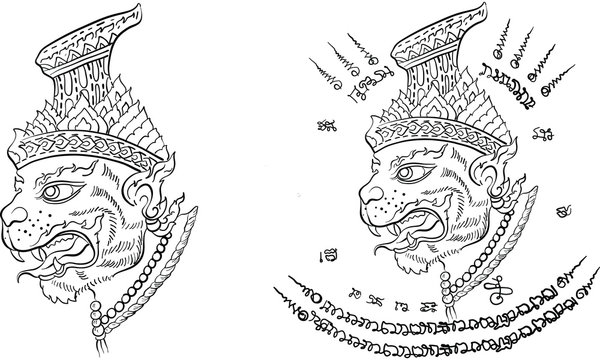 Thai traditional painting, tattoo, cracked colour painting