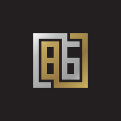 Initial letter BG, looping line, square shape logo, silver gold color on black background
