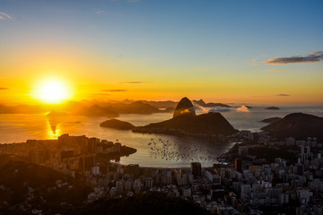 Amazing view of Guanabara bay and Botafogo neighborhood, from Dona Marta viewpoint, Rio de Janeiro, Brazil