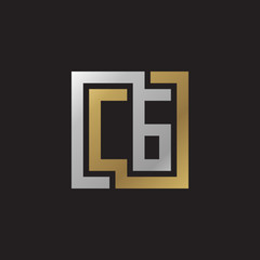 Initial letter CG, looping line, square shape logo, silver gold color on black background
