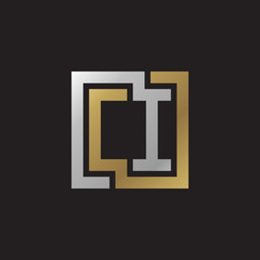 Initial letter CI, looping line, square shape logo, silver gold color on black background