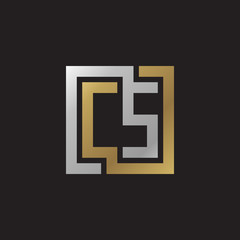 Initial letter CS, looping line, square shape logo, silver gold color on black background