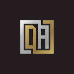 Initial letter DA, looping line, square shape logo, silver gold color on black background