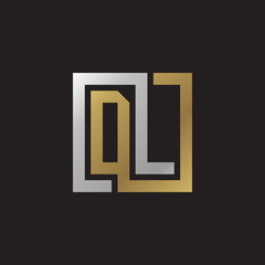 Initial letter DL, looping line, square shape logo, silver gold color on black background