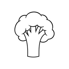 Cartoon Broccoli Black Line White Background