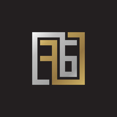 Initial letter FG, looping line, square shape logo, silver gold color on black background