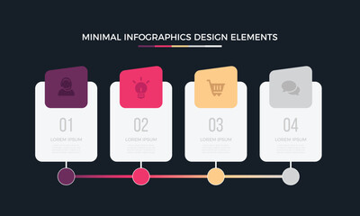 Business data visualization. Time line Process chart with 4 steps, labels. Abstract elements of graph, diagram options, parts or processes.