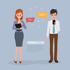 People in communication social network cartoon infographic.