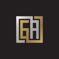 Initial letter GA, looping line, square shape logo, silver gold color on black background