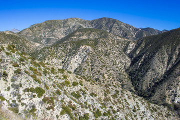 Mountains in the Angeles National Forest Covered with Native California Plants against a Bright...