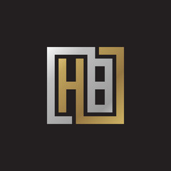 Initial letter HB, looping line, square shape logo, silver gold color on black background