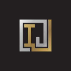 Initial letter IJ, looping line, square shape logo, silver gold color on black background