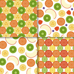 Fruit seamless patterns set. Vector illustration. Flat design.
