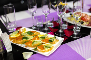 Served holiday table with different tasty dishes