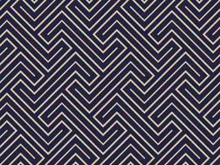 Foto op Plexiglas Blauw goud Abstract geometrisch patroon met strepen, lijnen. Naadloze vectorachtergrond. Blauw en goud ornament. Eenvoudig rooster grafisch ontwerp