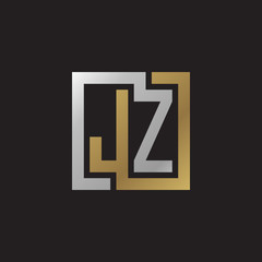 Initial letter JZ, looping line, square shape logo, silver gold color on black background