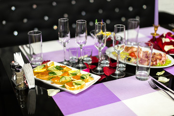 Served holiday table with different tasty dishes