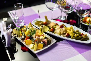 Served holiday table with different tasty dishes