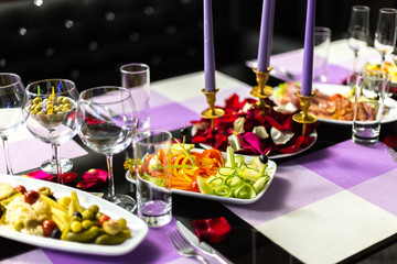 Served holiday table with different tasty dishes