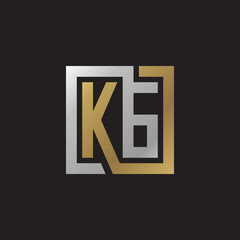 Initial letter KG, looping line, square shape logo, silver gold color on black background