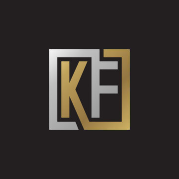 Initial letter KF, looping line, square shape logo, silver gold color on black background