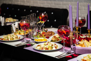 Served holiday table with different tasty dishes