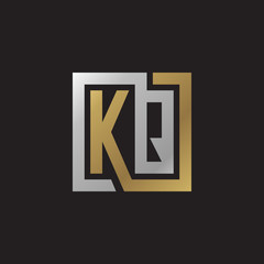 Initial letter KQ, looping line, square shape logo, silver gold color on black background