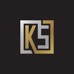 Initial letter KS, looping line, square shape logo, silver gold color on black background