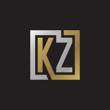 Initial letter KZ, looping line, square shape logo, silver gold color on black background