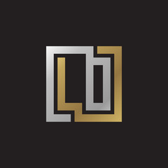 Initial letter LO, LD looping line, square shape logo, silver gold color on black background