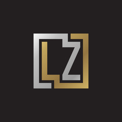 Initial letter LZ, looping line, square shape logo, silver gold color on black background