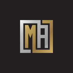 Initial letter MA, looping line, square shape logo, silver gold color on black background