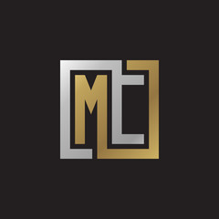 Initial letter MC, looping line, square shape logo, silver gold color on black background
