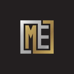 Initial letter ME, looping line, square shape logo, silver gold color on black background