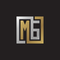 Initial letter MG, looping line, square shape logo, silver gold color on black background
