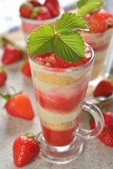 Layered dessert with strawberries
