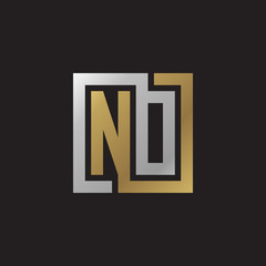 Initial letter NO, ND, looping line, square shape logo, silver gold color on black background