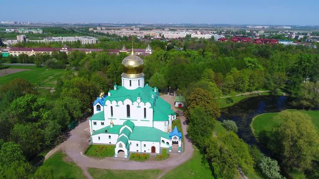 Sunny day over Fedorovskiy Cathedral. Tsarskoye Selo (aerial survey) 