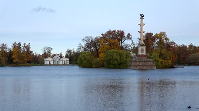 October evening on the Big pond. Tsarskoye Selo, Saint Petersburg