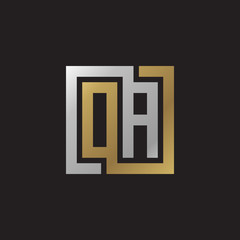 Initial letter OA, looping line, square shape logo, silver gold color on black background