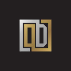 Initial letter OD, looping line, square shape logo, silver gold color on black background