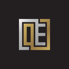 Initial letter OE, looping line, square shape logo, silver gold color on black background