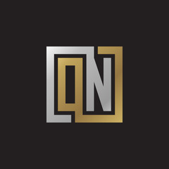Initial letter ON, looping line, square shape logo, silver gold color on black background
