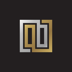 Initial letter OO, looping line, square shape logo, silver gold color on black background