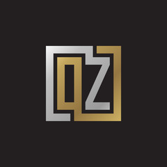Initial letter OZ, looping line, square shape logo, silver gold color on black background
