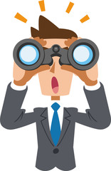 双眼鏡を覗き、何かに気がつくビジネスマン
