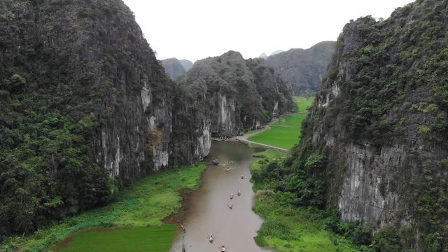 Rice fields along the river and mountains