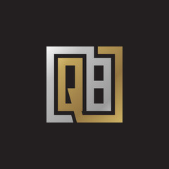 Initial letter QB, looping line, square shape logo, silver gold color on black background