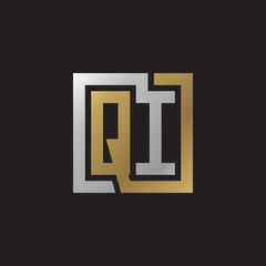 Initial letter QI, looping line, square shape logo, silver gold color on black background