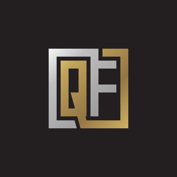 Initial letter QF, looping line, square shape logo, silver gold color on black background